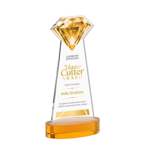 Awards and Trophies - Crystal Awards - Gemstone Full Color Amber on Alberton Base Crystal Award