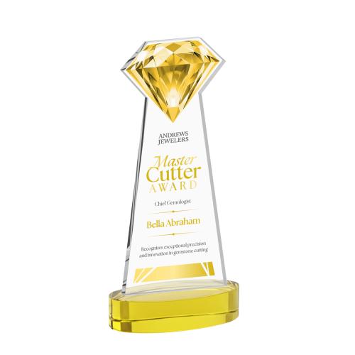 Awards and Trophies - Crystal Awards - Gemstone Full Color Gold on Alberton Base Crystal Award