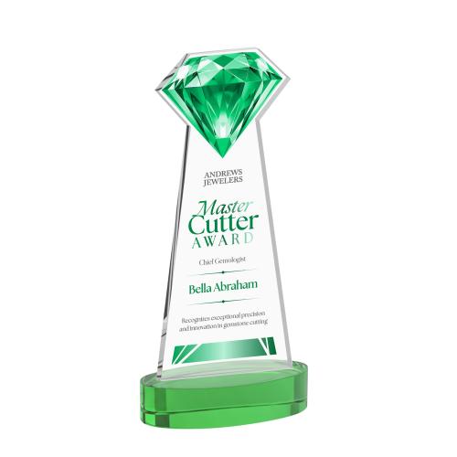 Awards and Trophies - Crystal Awards - Gemstone Full Color Green on Alberton Base Crystal Award