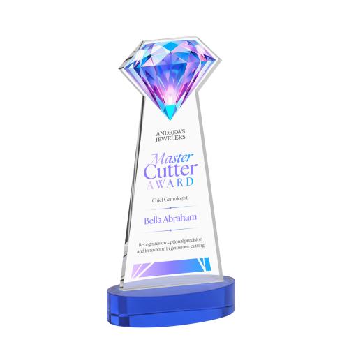 Awards and Trophies - Crystal Awards - Gemstone Full Color Blue on Alberton Base Crystal Award