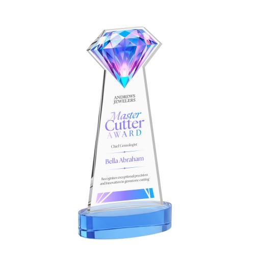 Awards and Trophies - Crystal Awards - Gemstone  Full Color Sky Blue on Alberton Base Crystal Award
