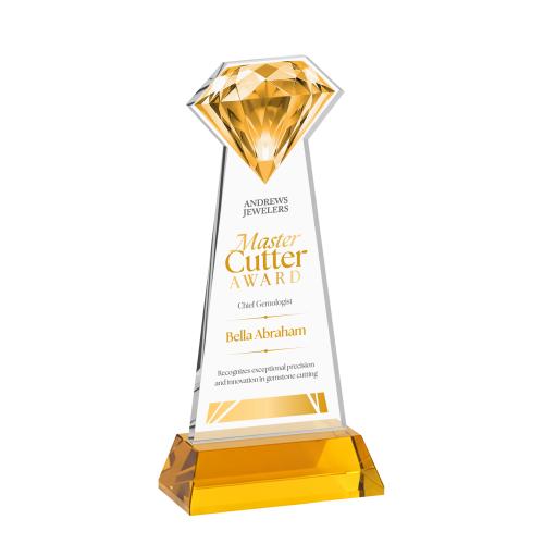 Awards and Trophies - Crystal Awards - Gemstone Full Color Amber on Hartford Base Crystal Award