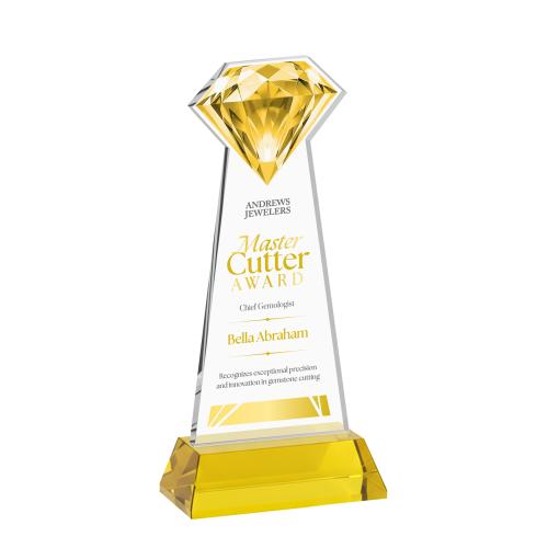 Awards and Trophies - Crystal Awards - Gemstone Full Color Gold on Hartford Base Crystal Award