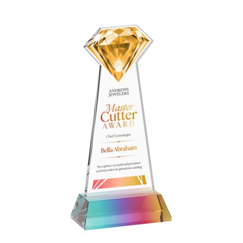 Awards and Trophies - Crystal Awards - Gemstone Full Color Prismatic on Hartford Base Crystal Award