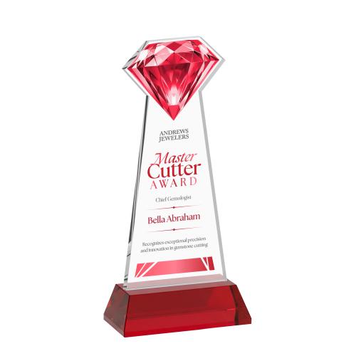 Awards and Trophies - Crystal Awards - Gemstone Full Color Red on Hartford Base Crystal Award