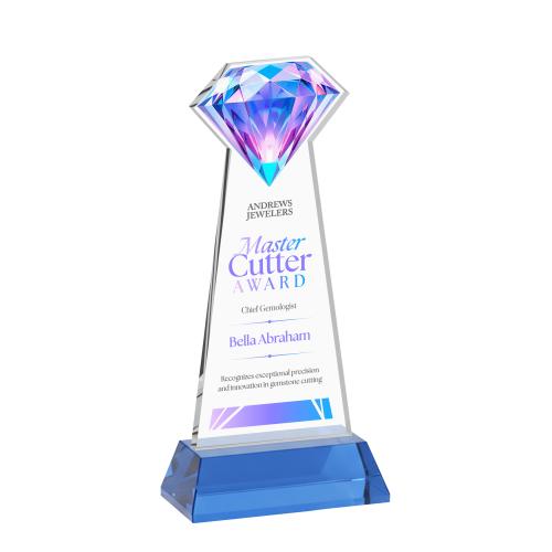 Awards and Trophies - Crystal Awards - Gemstone Full Color Sky Blue on Hartford Base Crystal Award