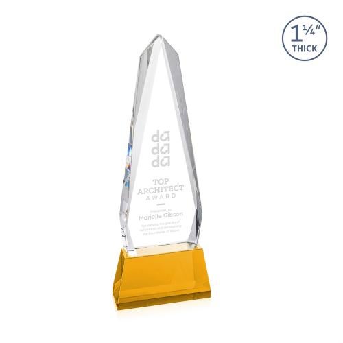 Awards and Trophies - Crystal Awards - Cheswick Amber on Entwhistle Base Obelisk Crystal Award