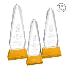 Cheswick Amber on Entwhistle Base Obelisk Crystal Award - Crystal Awards