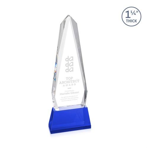 Awards and Trophies - Crystal Awards - Cheswick Blue on Entwhistle Base Obelisk Crystal Award
