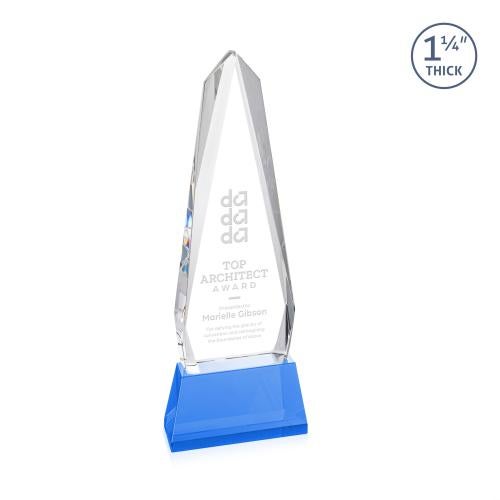 Awards and Trophies - Crystal Awards - Cheswick Sky Blue on Entwhistle Base Obelisk Crystal Award