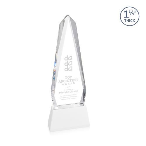 Awards and Trophies - Crystal Awards - Cheswick White on Entwhistle Base Obelisk Crystal Award
