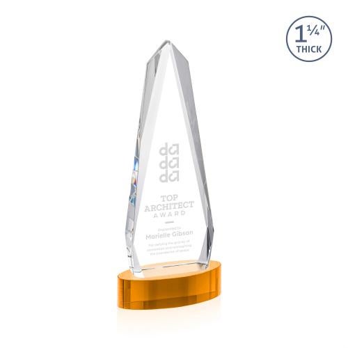 Awards and Trophies - Crystal Awards - Cheswick Amber on Alberton Base Obelisk Crystal Award