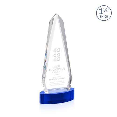 Awards and Trophies - Crystal Awards - Cheswick Blue on Alberton Base Obelisk Crystal Award