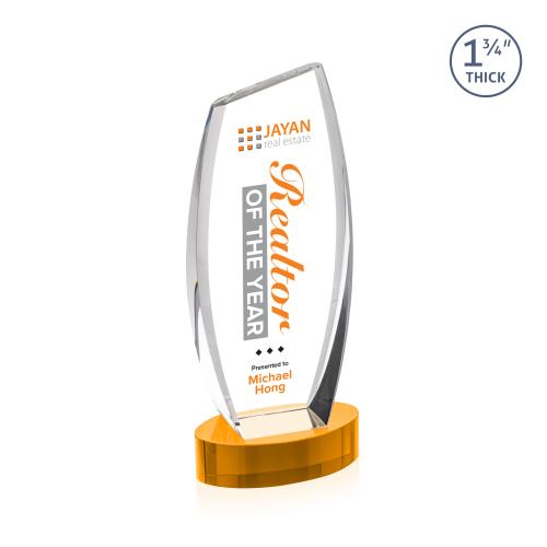 Awards and Trophies - Crystal Awards - Colorado Full Color Amber on Base Peaks Crystal Award