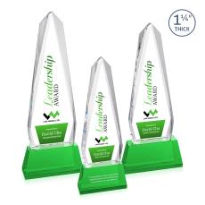 Cheswick Full Color Green on Entwhistle Base Obelisk Crystal Award - Full Color Imprint