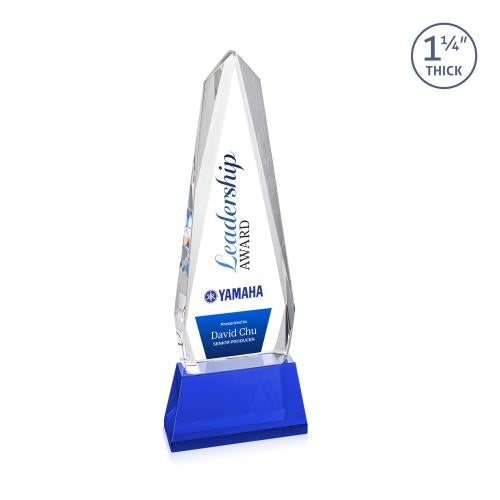 Awards and Trophies - Crystal Awards - Cheswick Full Color Blue on Entwhistle Base Obelisk Crystal Award