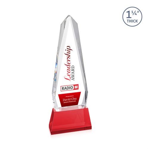 Awards and Trophies - Crystal Awards - Cheswick Full Color Red on Entwhistle Base Obelisk Crystal Award