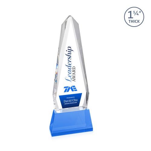Awards and Trophies - Crystal Awards - Cheswick Full Color Sky Blue on Entwhistle Base Obelisk Crystal Award