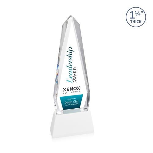 Awards and Trophies - Crystal Awards - Cheswick Full Color White on Entwhistle Base Obelisk Crystal Award