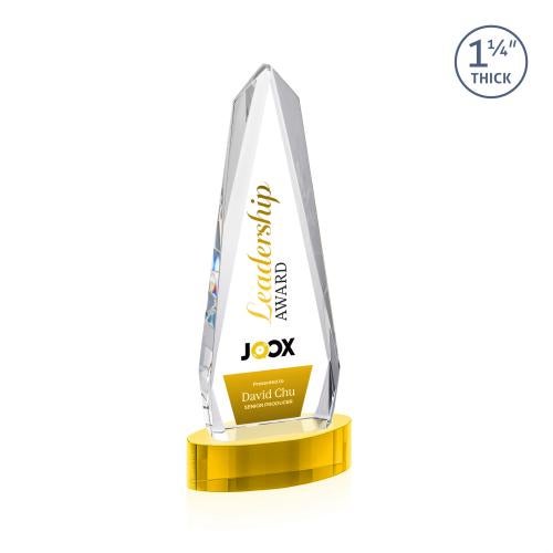 Awards and Trophies - Crystal Awards - Cheswick Full Color Gold on Alberton Base Obelisk Crystal Award