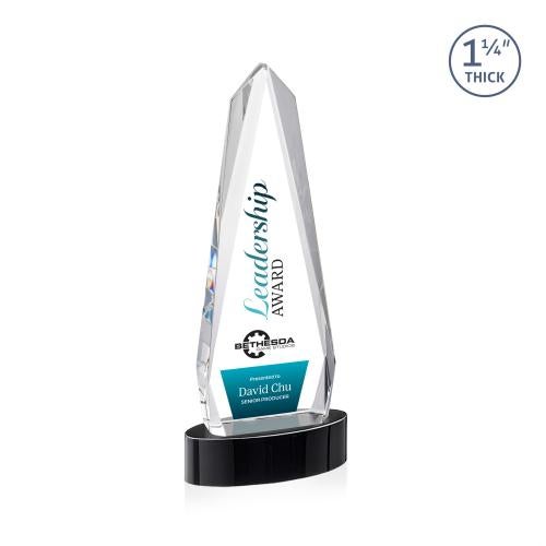 Awards and Trophies - Crystal Awards - Cheswick Full Color Black on Alberton Base Obelisk Crystal Award
