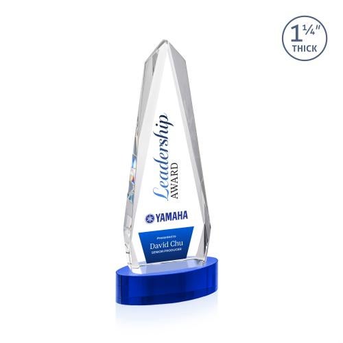 Awards and Trophies - Crystal Awards - Cheswick Full Color Blue on Alberton Base Obelisk Crystal Award