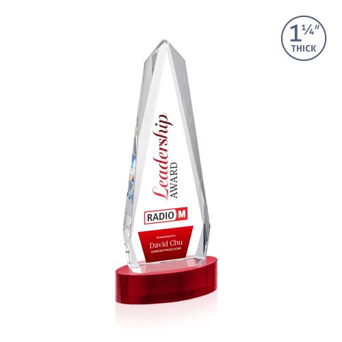 Awards and Trophies - Crystal Awards - Cheswick Full Color Red on Alberton Base Obelisk Crystal Award