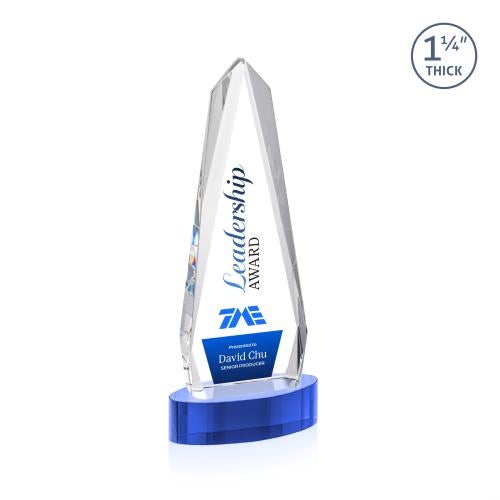 Awards and Trophies - Crystal Awards - Cheswick Full Color Sky Blue on Alberton Base Obelisk Crystal Award