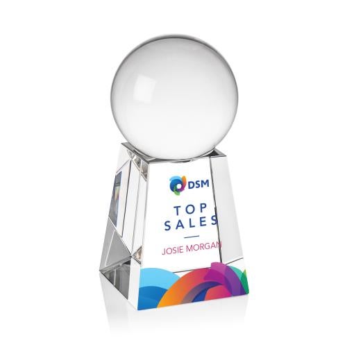 Awards and Trophies - Crystal Awards - Crystal Ball Full Color Globe on Tall Base Crystal Award