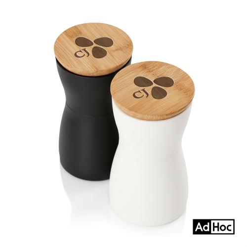 Promotional Products - Housewares - Salt & Pepper Mills - AdHoc&reg; Twin Salt & Pepper Mill Set w/Oak Wood Lid