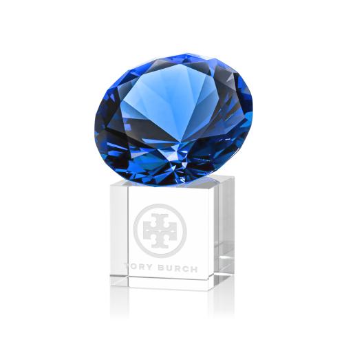 Awards and Trophies - Crystal Awards - Gemstone Sapphire on Cube Crystal Award