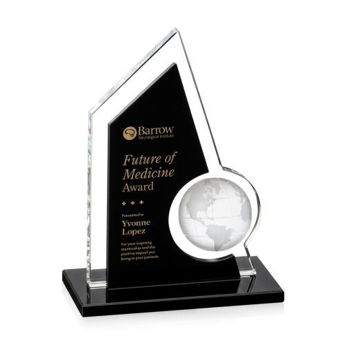 Awards and Trophies - Crystal Awards - Adalina Globe Black Peaks Crystal Award