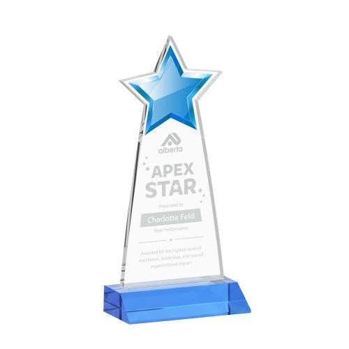 Awards and Trophies - Crystal Awards - Starlite Sky Blue Star Crystal Award