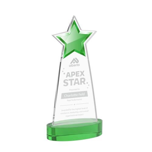 Awards and Trophies - Crystal Awards - Starlite Green on Alberton Base Star Crystal Award