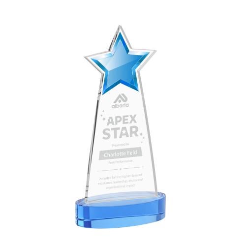 Awards and Trophies - Crystal Awards - Starlite Sky Blue on Alberton Base Star Crystal Award