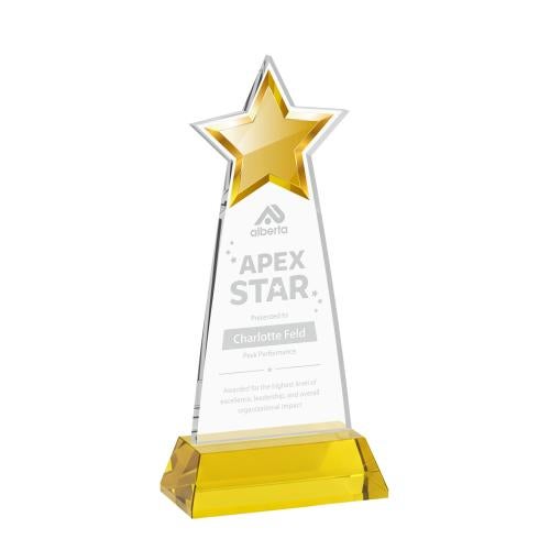 Awards and Trophies - Crystal Awards - Starlite Gold on Hartford Base Star Crystal Award