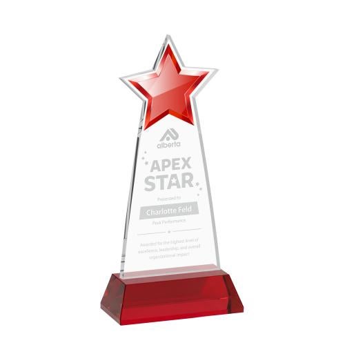 Awards and Trophies - Crystal Awards - Starlite Red on Hartford Base Star Crystal Award