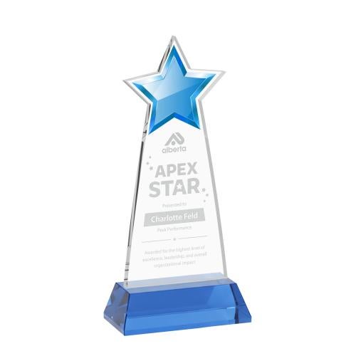 Awards and Trophies - Crystal Awards - Starlite Sky Blue on Hartford Base Star Crystal Award