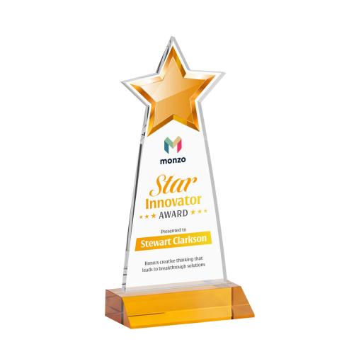 Awards and Trophies - Crystal Awards - Starlite Full Color Amber Star Crystal Award