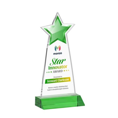 Awards and Trophies - Crystal Awards - Starlite Full Color Green Star Crystal Award