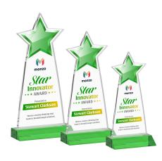 Starlite Full Color Green Star Crystal Award - Full Color Imprint