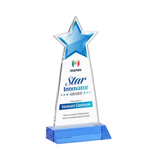 Awards and Trophies - Crystal Awards - Starlite Full Color Sky Blue Star Crystal Award