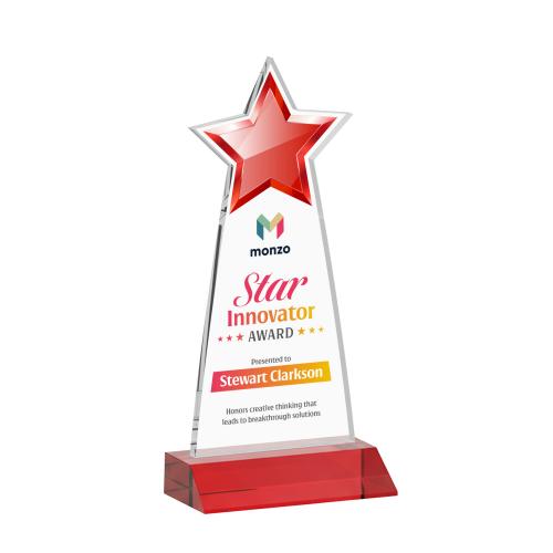 Awards and Trophies - Crystal Awards - Starlite Full Color Red Star Crystal Award