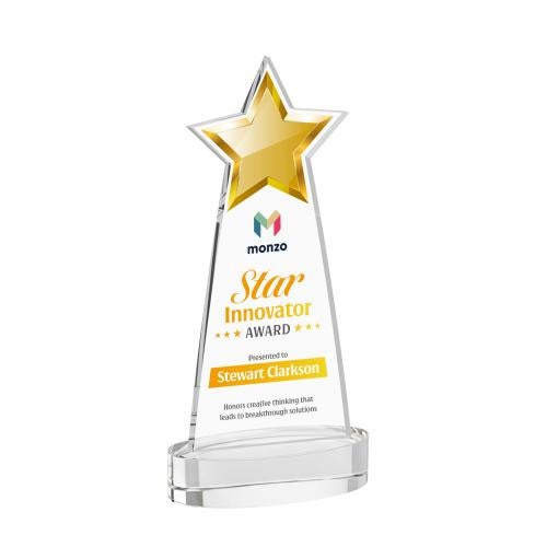 Awards and Trophies - Crystal Awards - Starlite Full Color Clear on Alberton Base Star Crystal Award