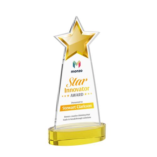 Awards and Trophies - Crystal Awards - Starlite Full Color Gold on Alberton Base Star Crystal Award