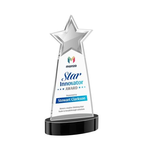 Awards and Trophies - Crystal Awards - Starlite Full Color Black on Alberton Base Star Crystal Award