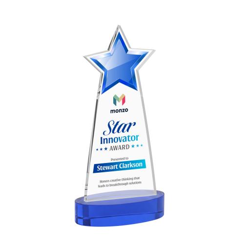 Awards and Trophies - Crystal Awards - Starlite Full Color Blue on Alberton Base Star Crystal Award