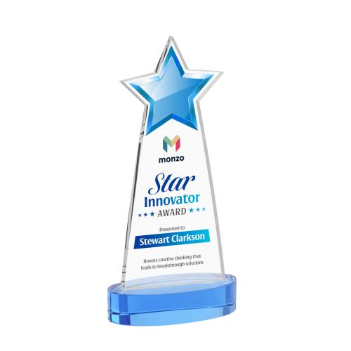 Awards and Trophies - Crystal Awards - Starlite Full Color Sky Blue on Alberton Base Star Crystal Award