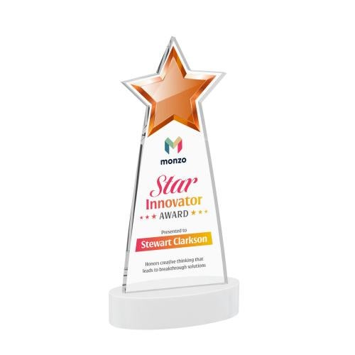 Awards and Trophies - Crystal Awards - Starlite Full Color White on Alberton Base Star Crystal Award