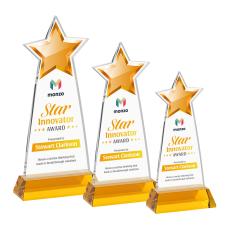 Starlite Full Color Amber on Hartford Base Star Crystal Award - Full Color Imprint